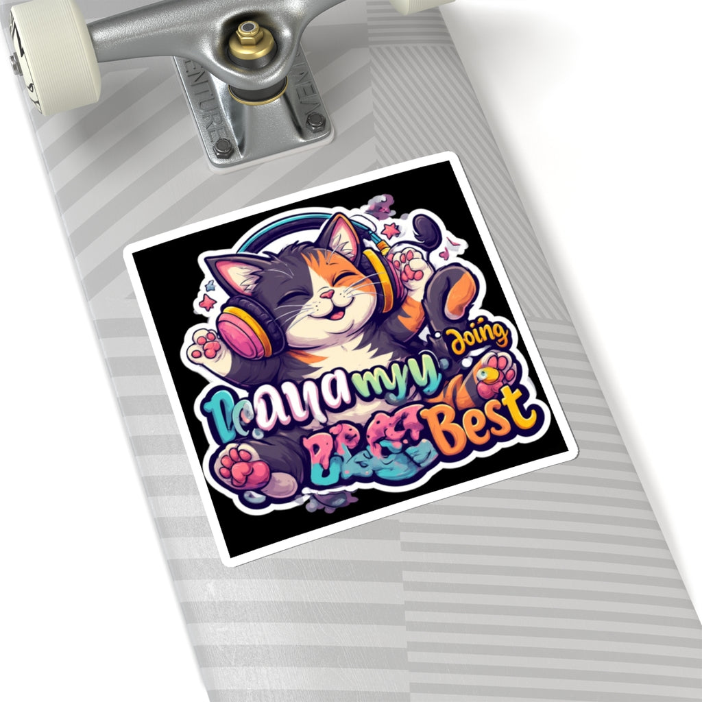 Cute Cat Sticker — “I’m Doing My Best” Calico Cat Laptop Decal