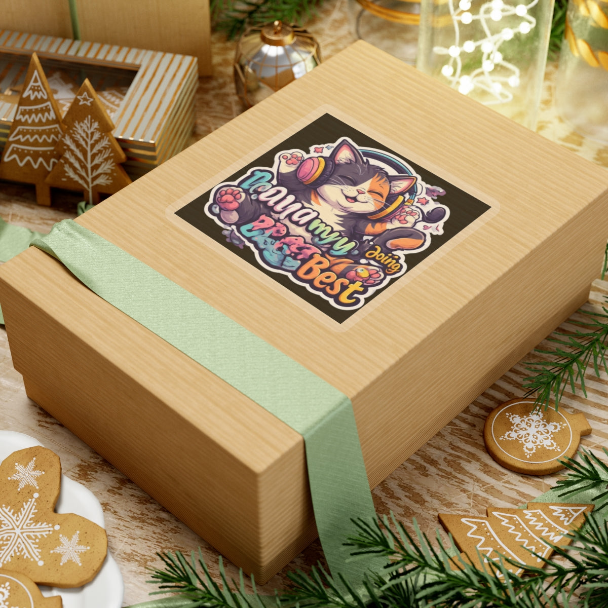 Cute Cat Sticker — “I’m Doing My Best” Calico Cat Laptop Decal