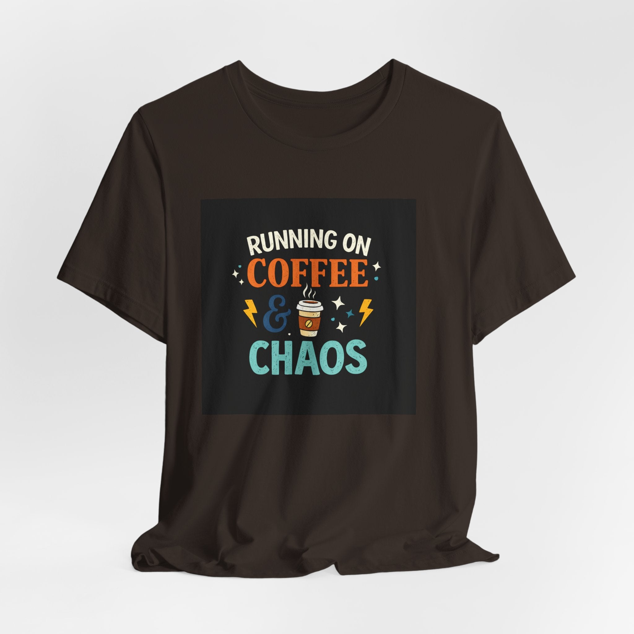Coffee & Chaos T-Shirt — "Running on Coffee & Chaos" Funny Graphic Tee